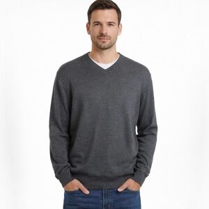 Lyle & Scott Scotland Merino Wool V-Neck Sweater Mens Gray M 💚